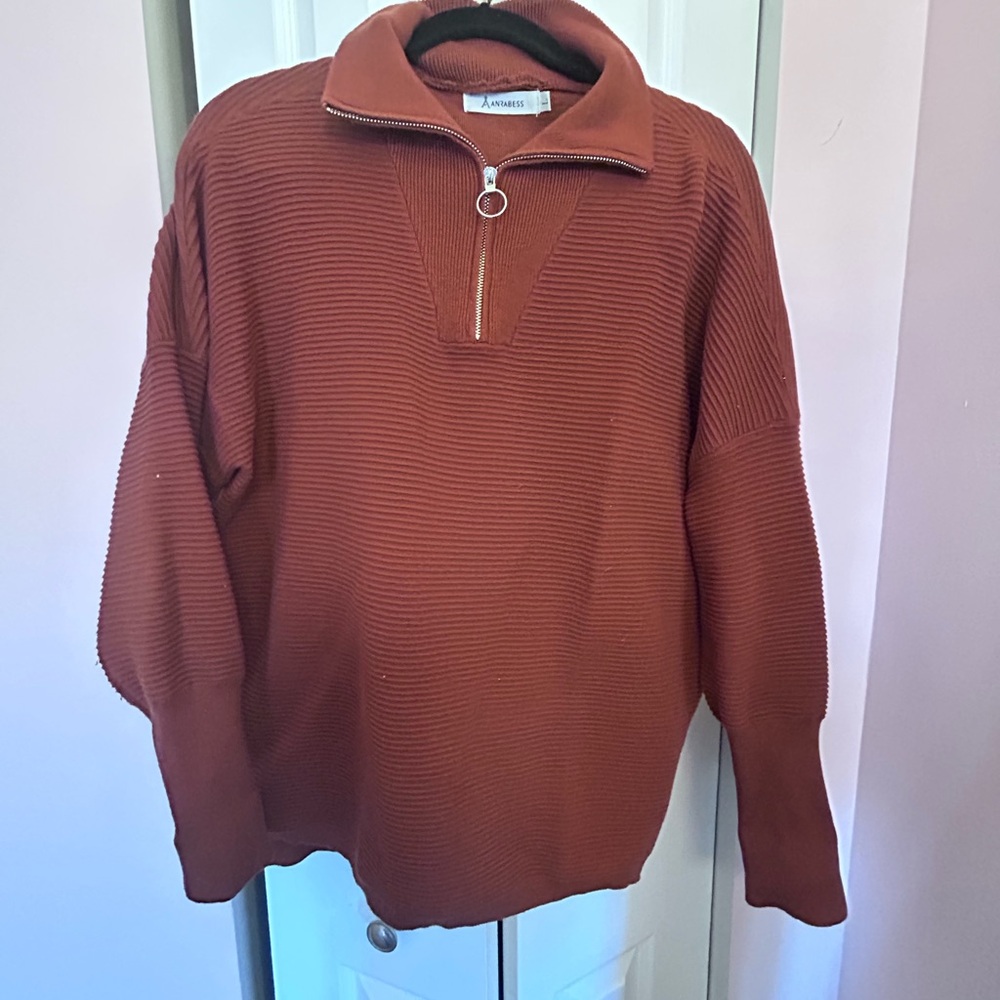 Women’s Rust Sweater with Half-Zip